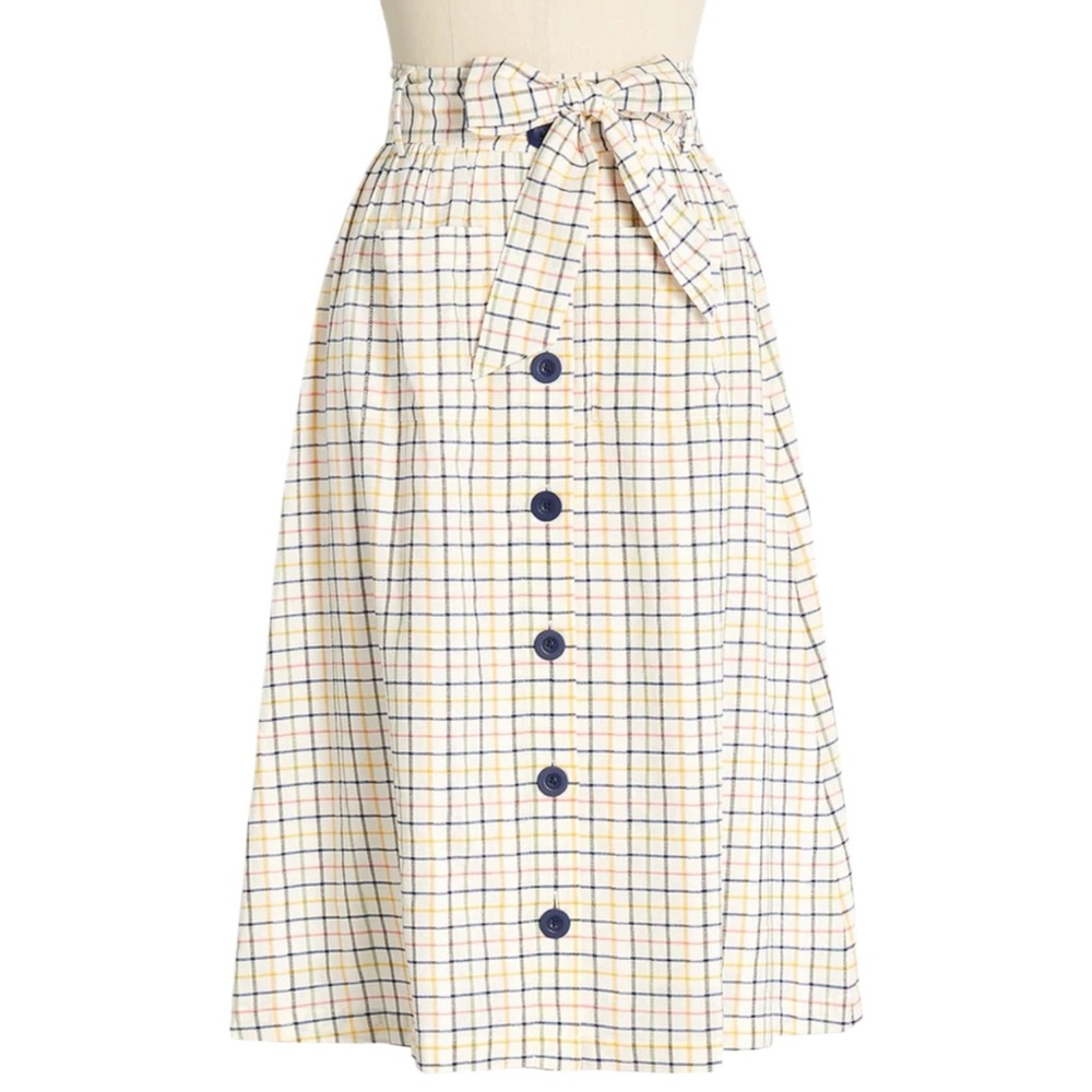 NWT ModCloth Size 24W Summer Kickoff Button-Front Plaid Skirt Cotton